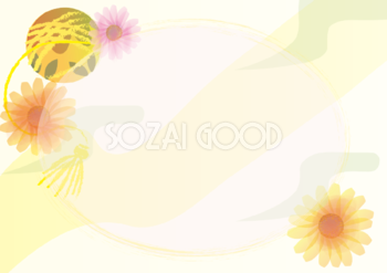 ガーベラ(和風)(手毬オレンジと緑)花のフレーム 背景の無料イラスト81276