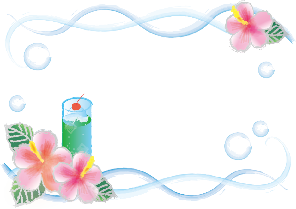 ハイビスカス(手書き)(ソーダ水水色)花のフレーム無料イラスト81305に写真・文字を入れる