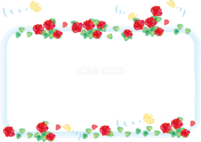 バラ かわいい 蝶々水色 花のフレーム無料イラスト 素材good