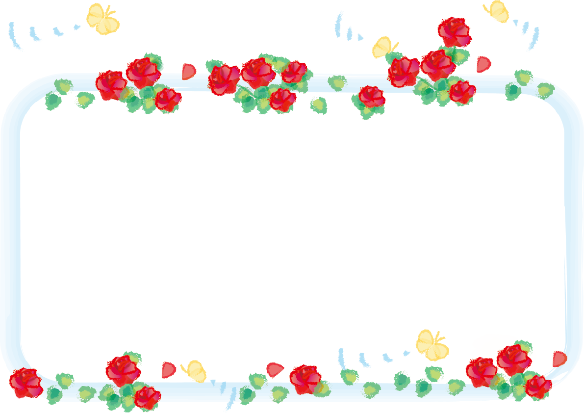 バラ(かわいい)(蝶々水色)花のフレーム無料イラスト81308に写真・文字を入れる
