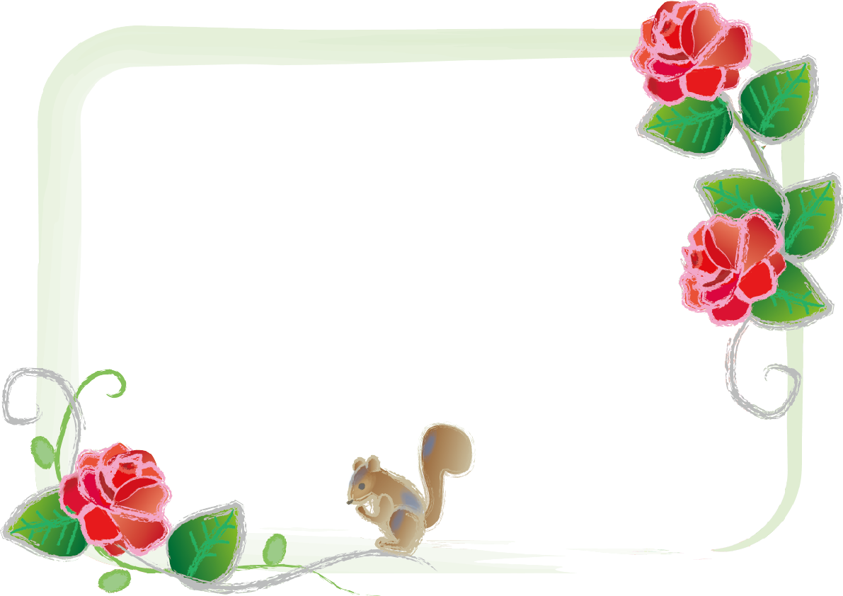 バラ(手書き)(森とリス緑)花のフレーム無料イラスト81310に写真・文字を入れる