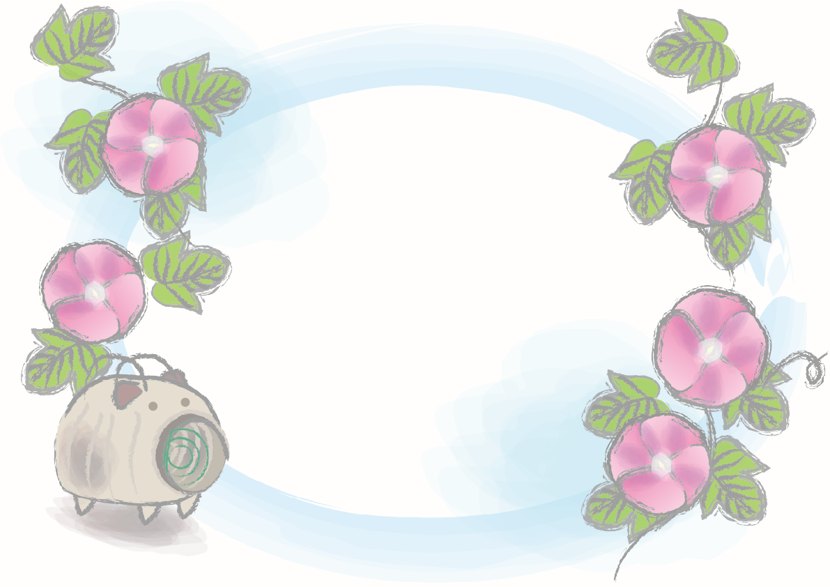 かわいい朝顔(豚の蚊遣り青と白)花のフレーム枠無料イラスト81325に写真・文字を入れる