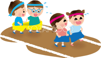 園児たちがデカパン競争をしている運動会無料イラスト81359