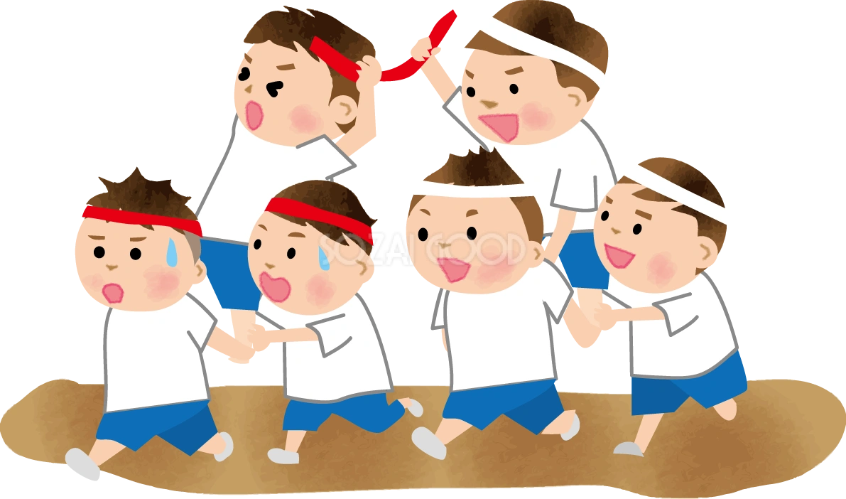 騎馬戦で相手のはちまきを奪い取る運動会無料イラスト81365