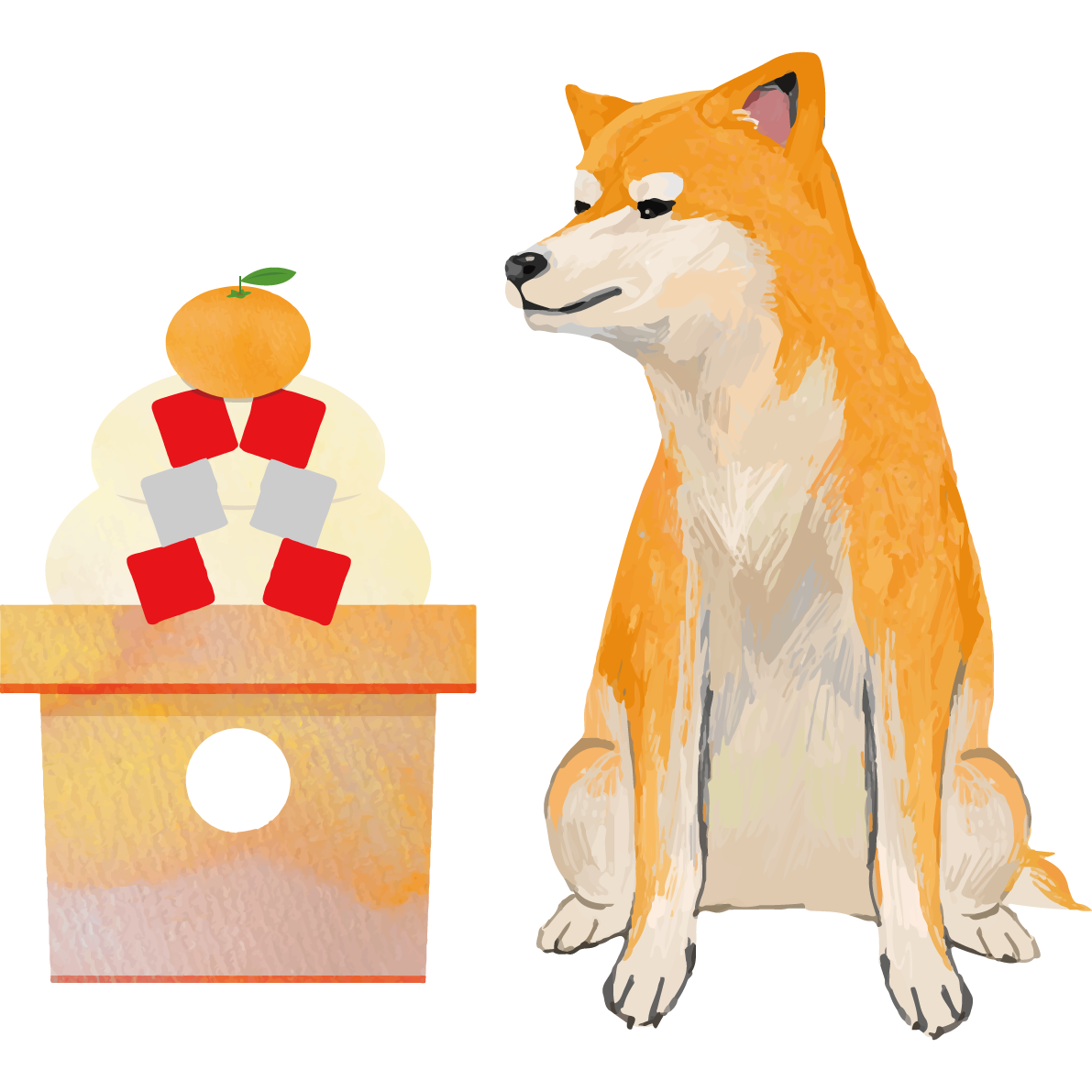 (鏡餅と柴犬)戌年2018干支無料イラスト81421に写真・文字を入れる