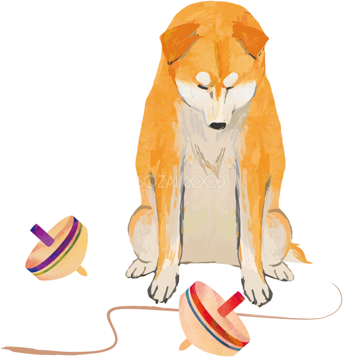 (駒まわしと柴犬)戌年2018干支無料イラスト81422