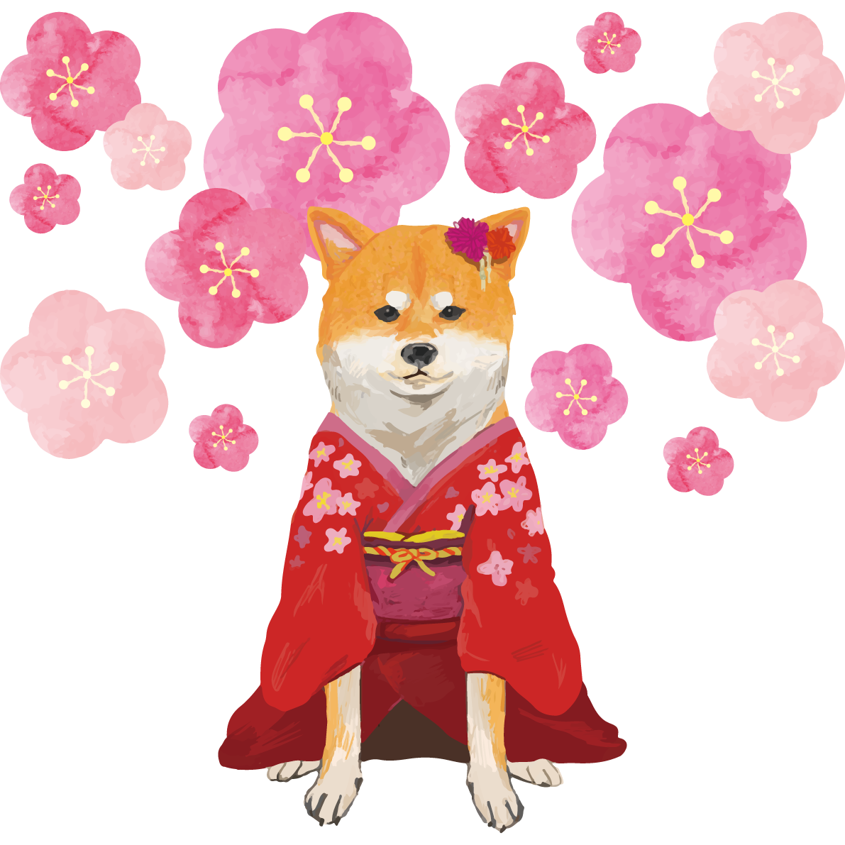 (柴犬お正月の正装女の子)戌年2018干支無料イラスト81425に写真・文字を入れる