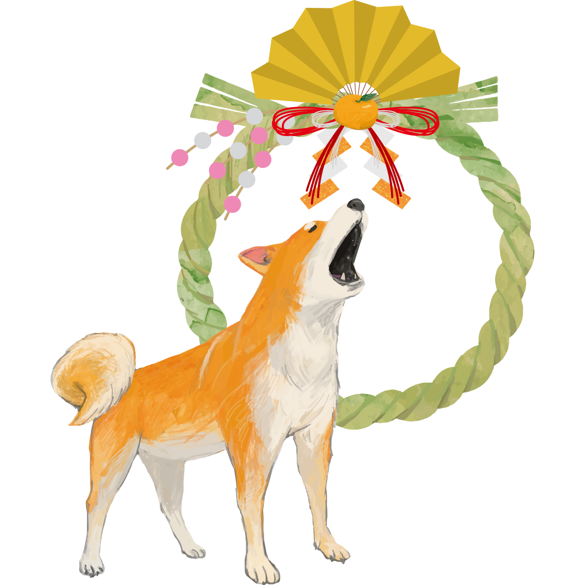 (正月飾りと柴犬)戌年2018干支無料イラスト81430に写真・文字を入れる