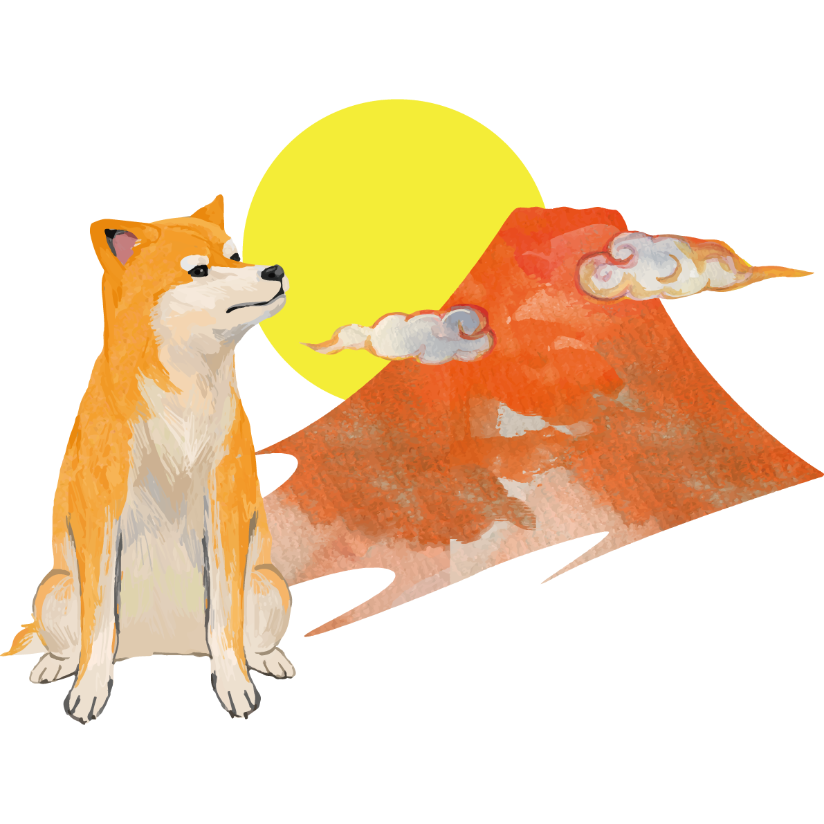 (赤富士と柴犬)戌年2018干支無料イラスト81431に写真・文字を入れる