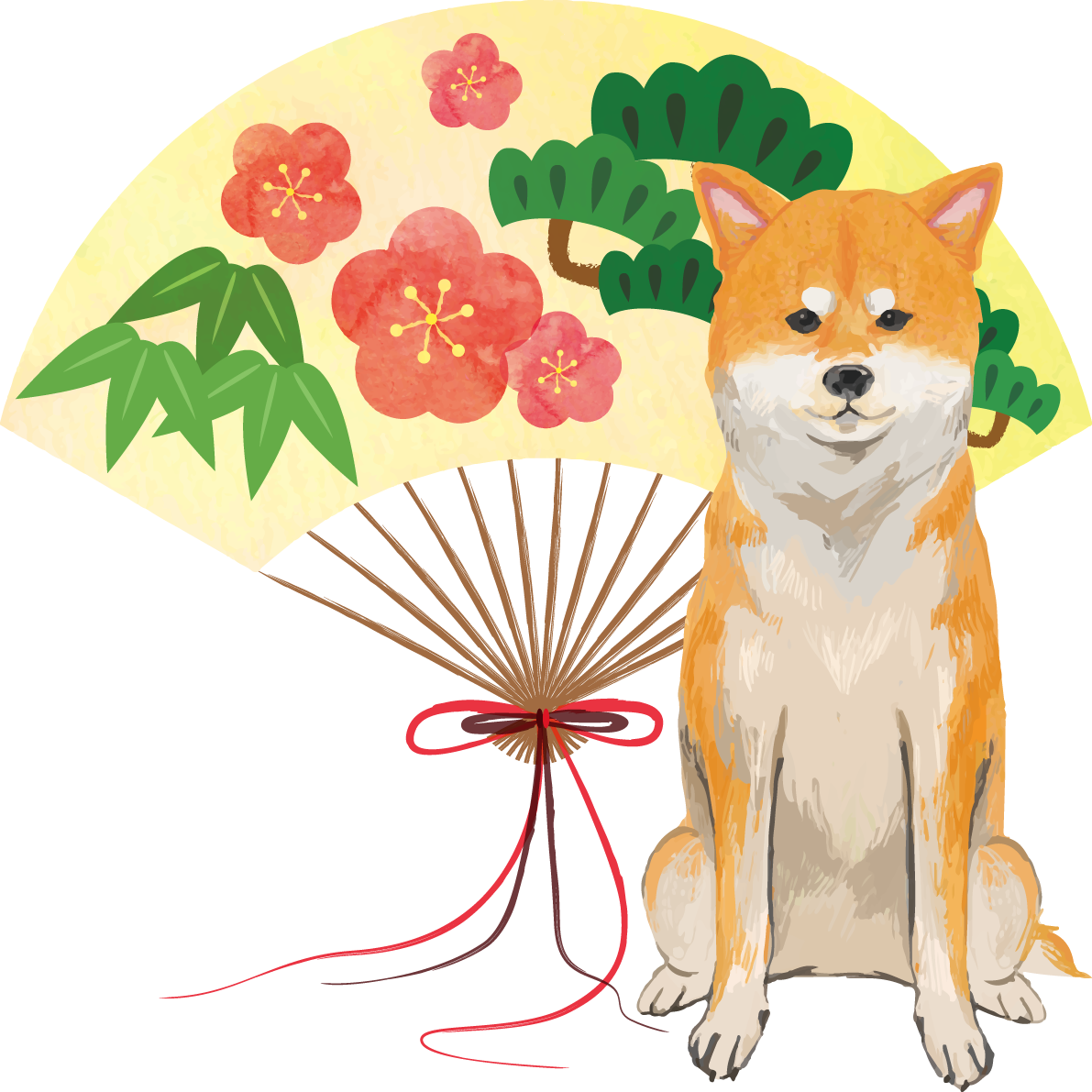 (扇と柴犬)戌年2018干支無料イラスト81432に写真・文字を入れる