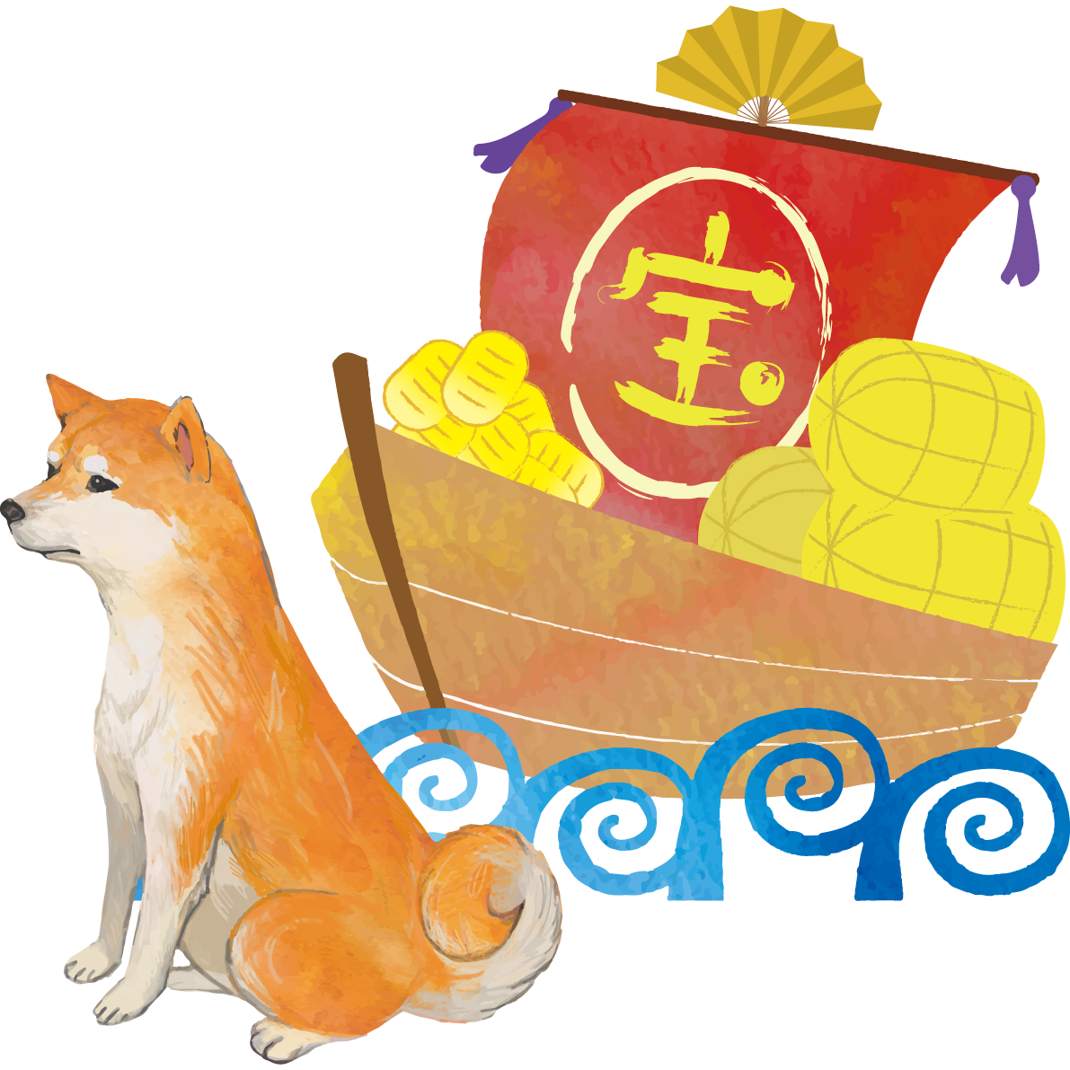 (宝船と柴犬)戌年2018干支無料イラスト81436に写真・文字を入れる