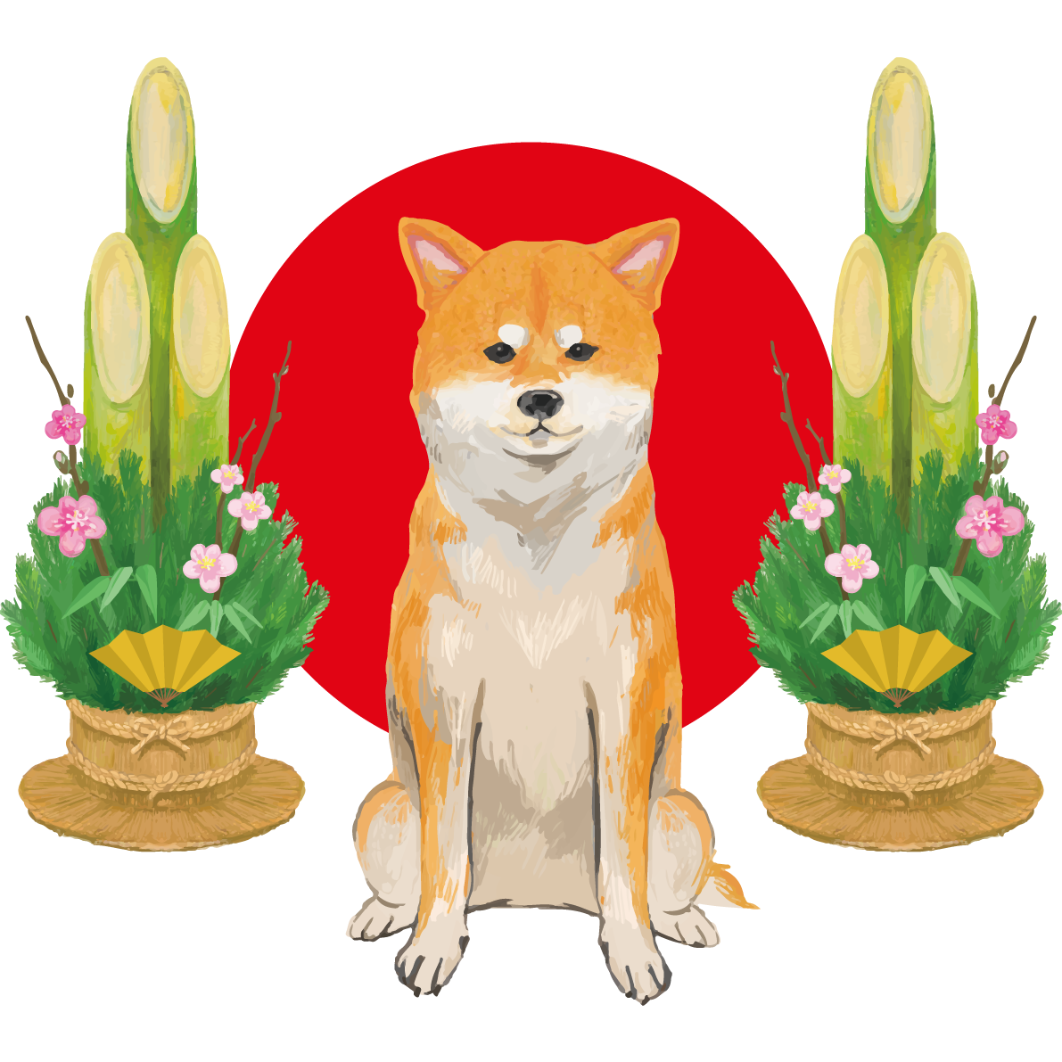 (門松と柴犬)戌年2018干支無料イラスト81437に写真・文字を入れる