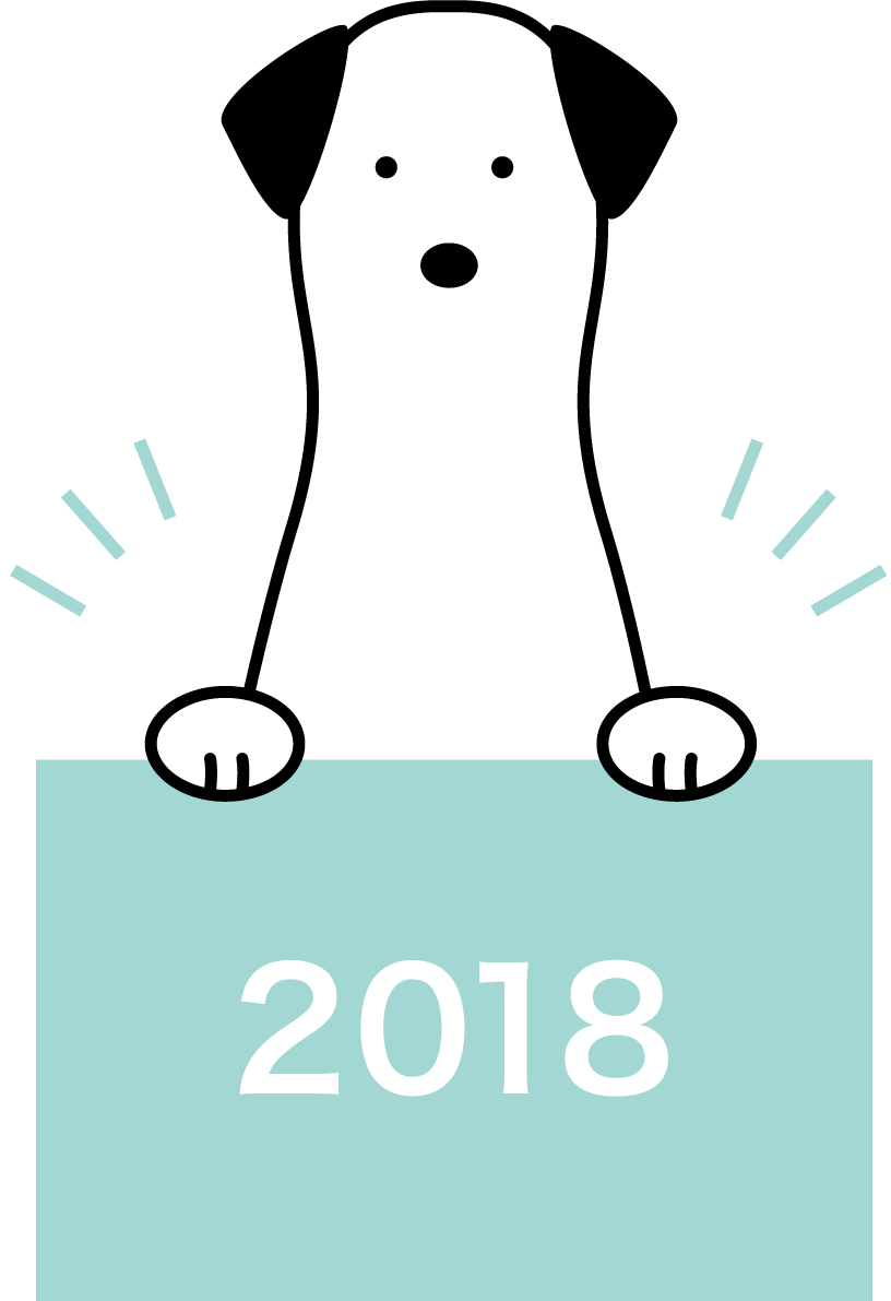 2018の板を持つ犬おしゃれ2018戌年無料イラスト81440に写真・文字を入れる