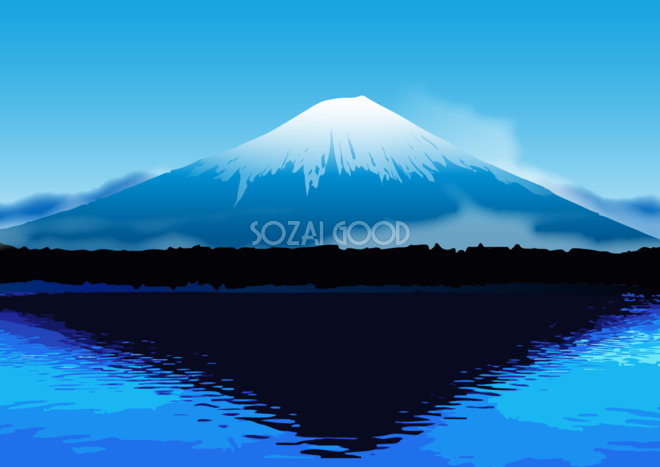 綺麗な富士山 水面に反射 背景無料イラスト81584 素材good