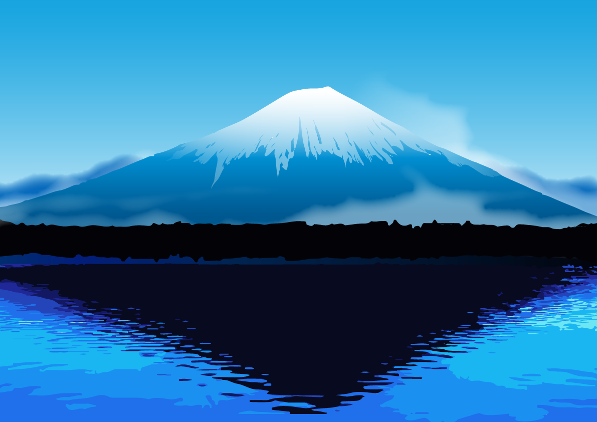 綺麗な富士山(水面に反射)背景無料イラスト81584に写真・文字を入れる