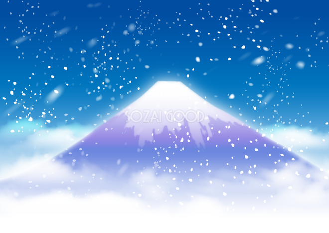 かっこいい富士山 雪降る 背景無料イラスト 素材good