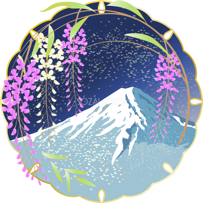 かっこいい富士山 藤の花 背景無料イラスト81586 素材good