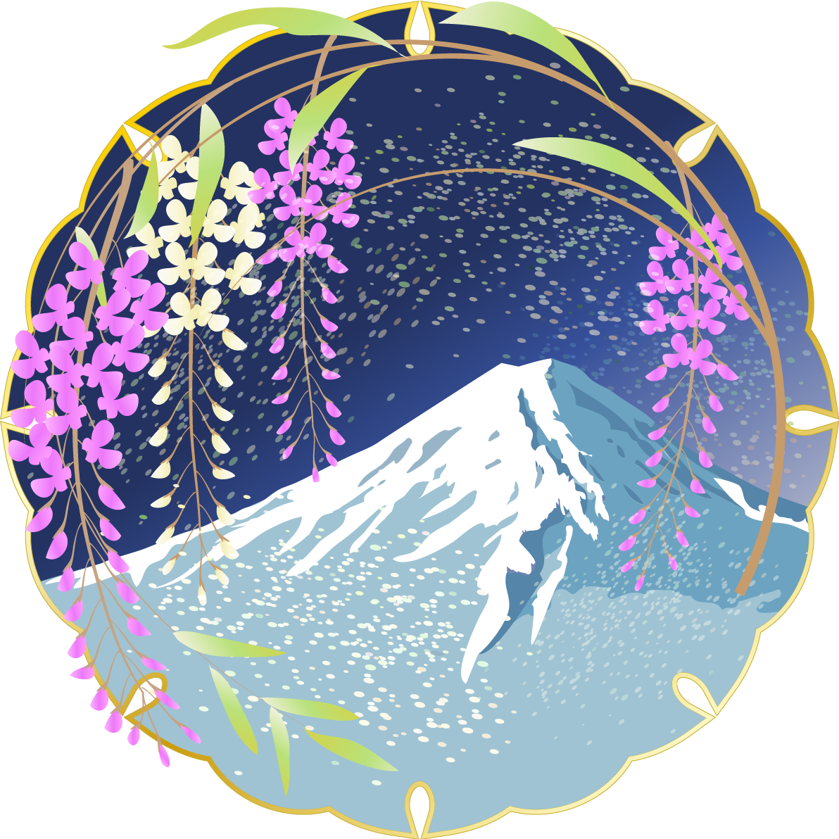 かっこいい富士山(藤の花)背景無料イラスト81586に写真・文字を入れる