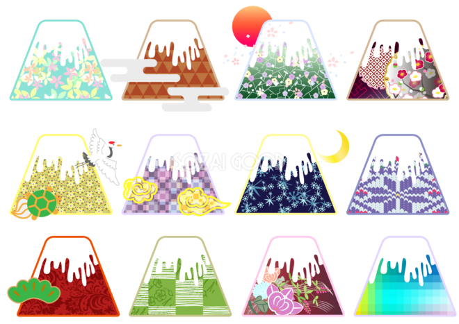 かわいい富士山 パターン セット 背景無料イラスト 素材good