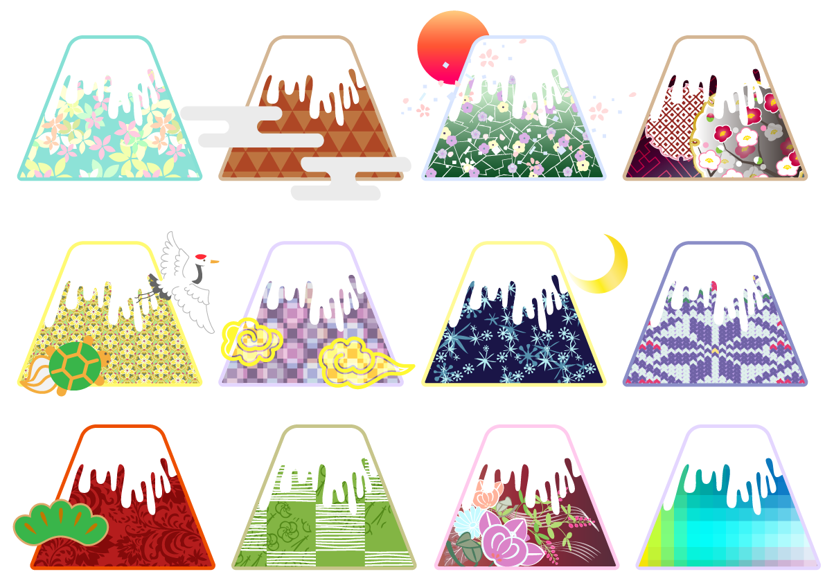 かわいい富士山(パターン セット)背景無料イラスト81592に写真・文字を入れる