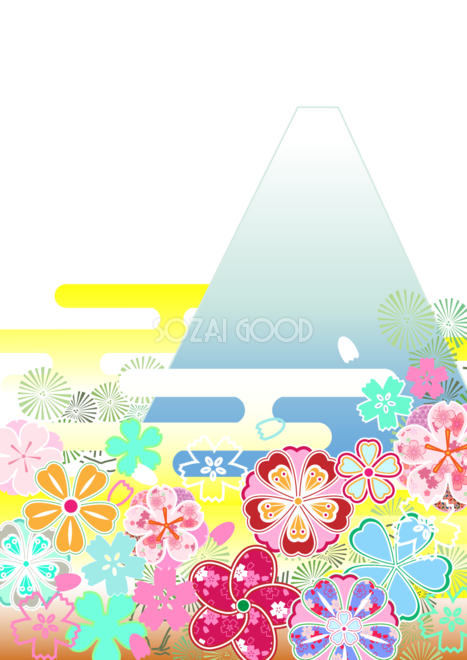 かわいい富士山 和風の花和柄模様 縦の背景無料イラスト81596 素材good