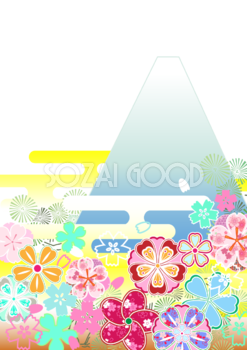 かわいい富士山(和風の花和柄模様)縦の背景無料イラスト81596