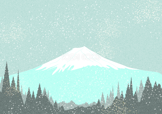 かっこいい 富士山 雪が降る遠景 背景無料イラスト 素材good