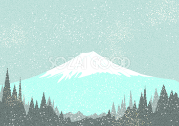 かっこいい-富士山(雪が降る遠景)背景無料イラスト81604