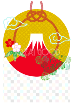 赤富士山(和風サークル)年賀状背景無料イラスト81607
