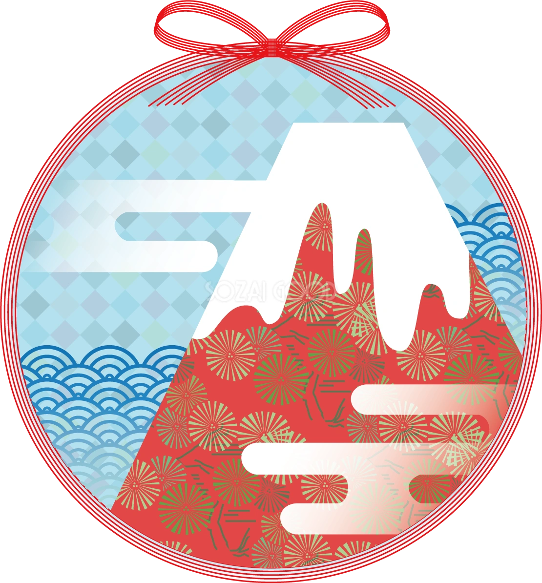 富士山(蝶結び)年賀状背景無料イラスト81609