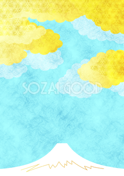 縦の富士山(和風の黄金雲)年賀状背景無料イラスト81610