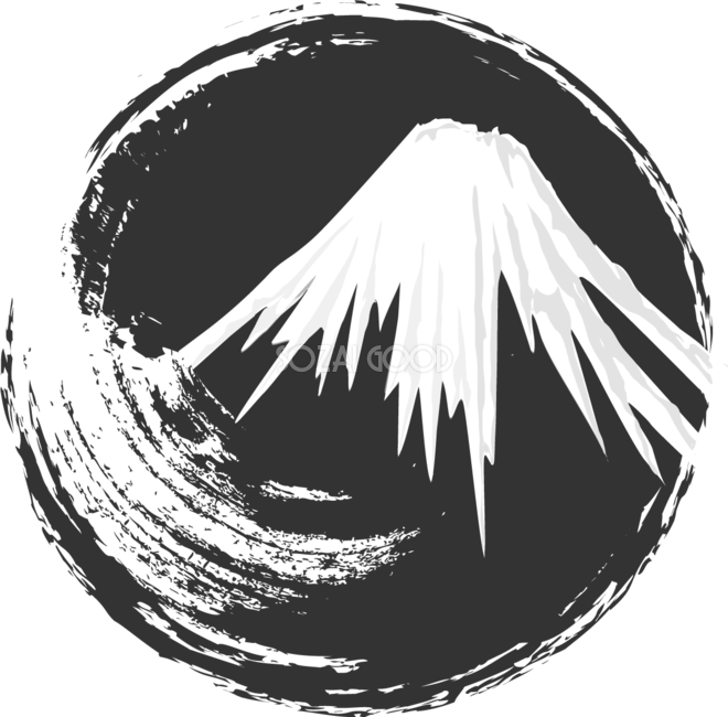 白黒 富士山 筆サークル 背景無料イラスト 素材good