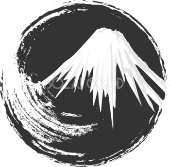 白黒 富士山 筆サークル 背景無料イラスト 素材good