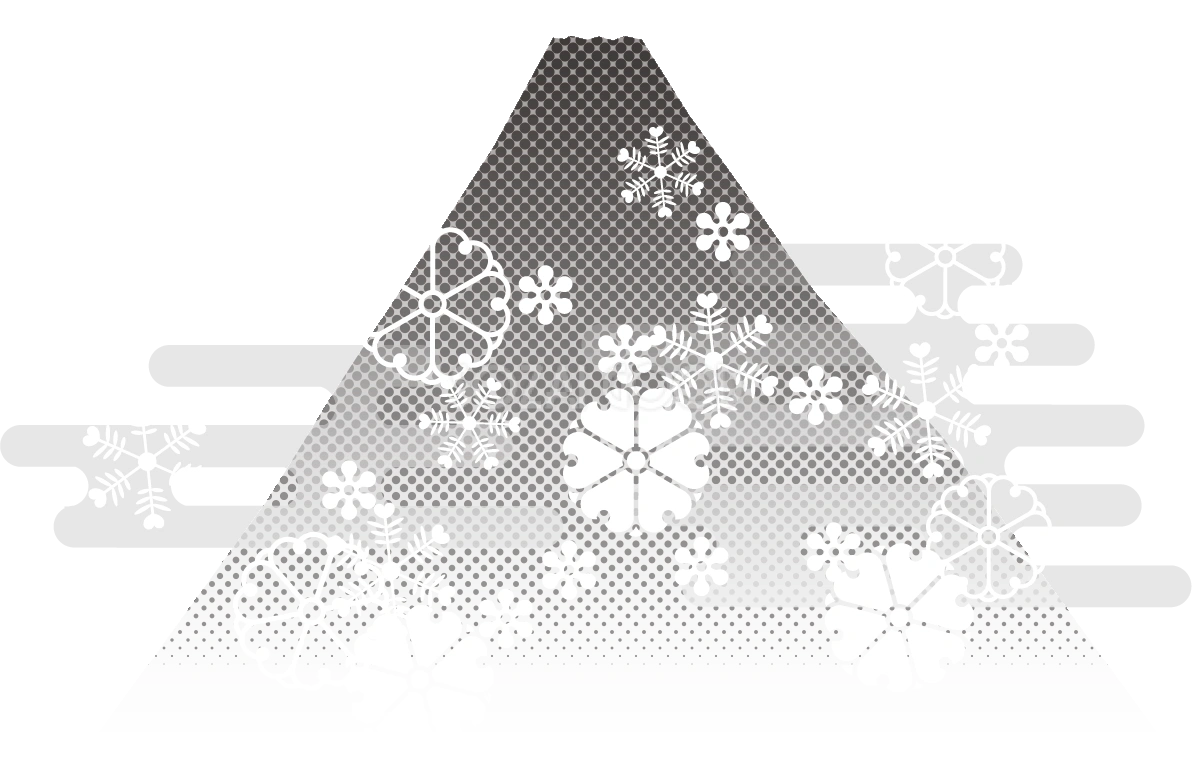 白黒 富士山(和風柄と雲)背景無料イラスト81620