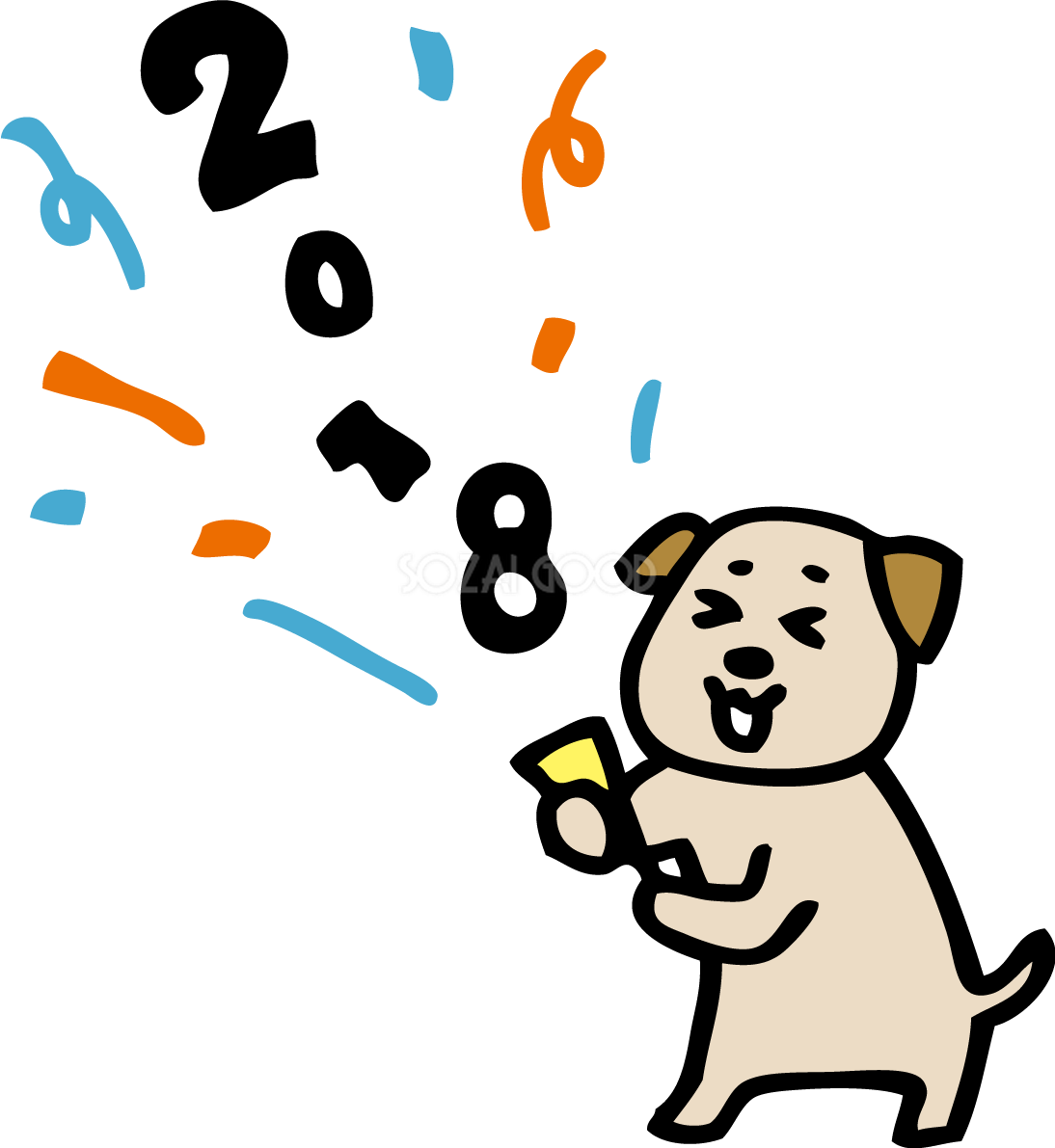 クラッカーを鳴らす犬かわいい2018戌年無料イラスト81672