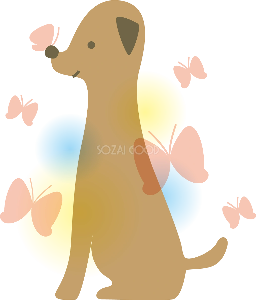 犬とたくさんの蝶々かわいい2018戌年無料イラスト81684