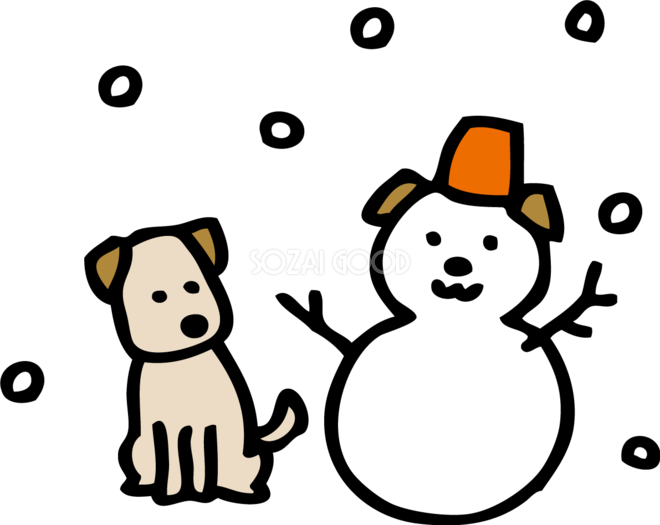 犬の形の雪だるまを見つめる犬かわいい18戌年無料イラスト 素材good