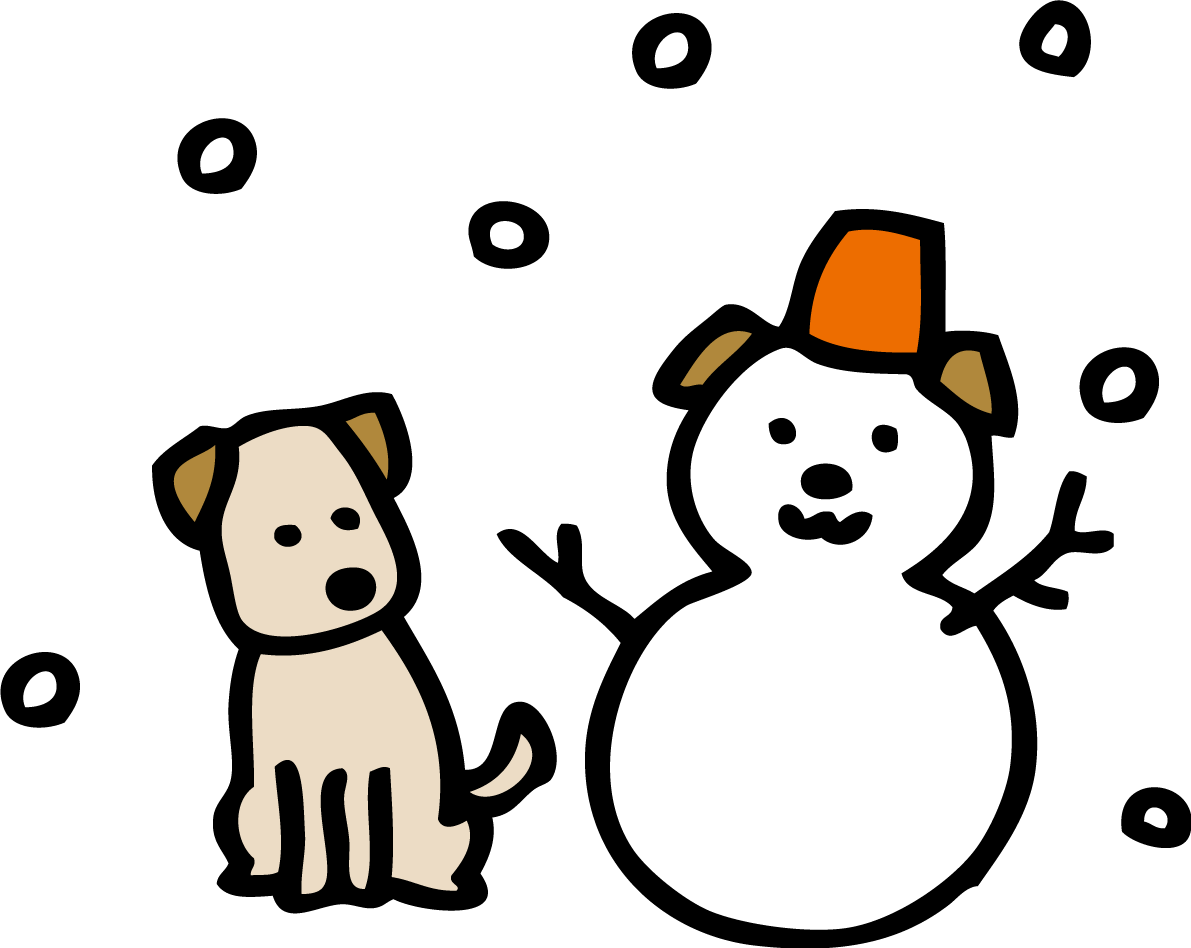 犬の形の雪だるまを見つめる犬かわいい2018戌年無料イラスト81691に写真・文字を入れる