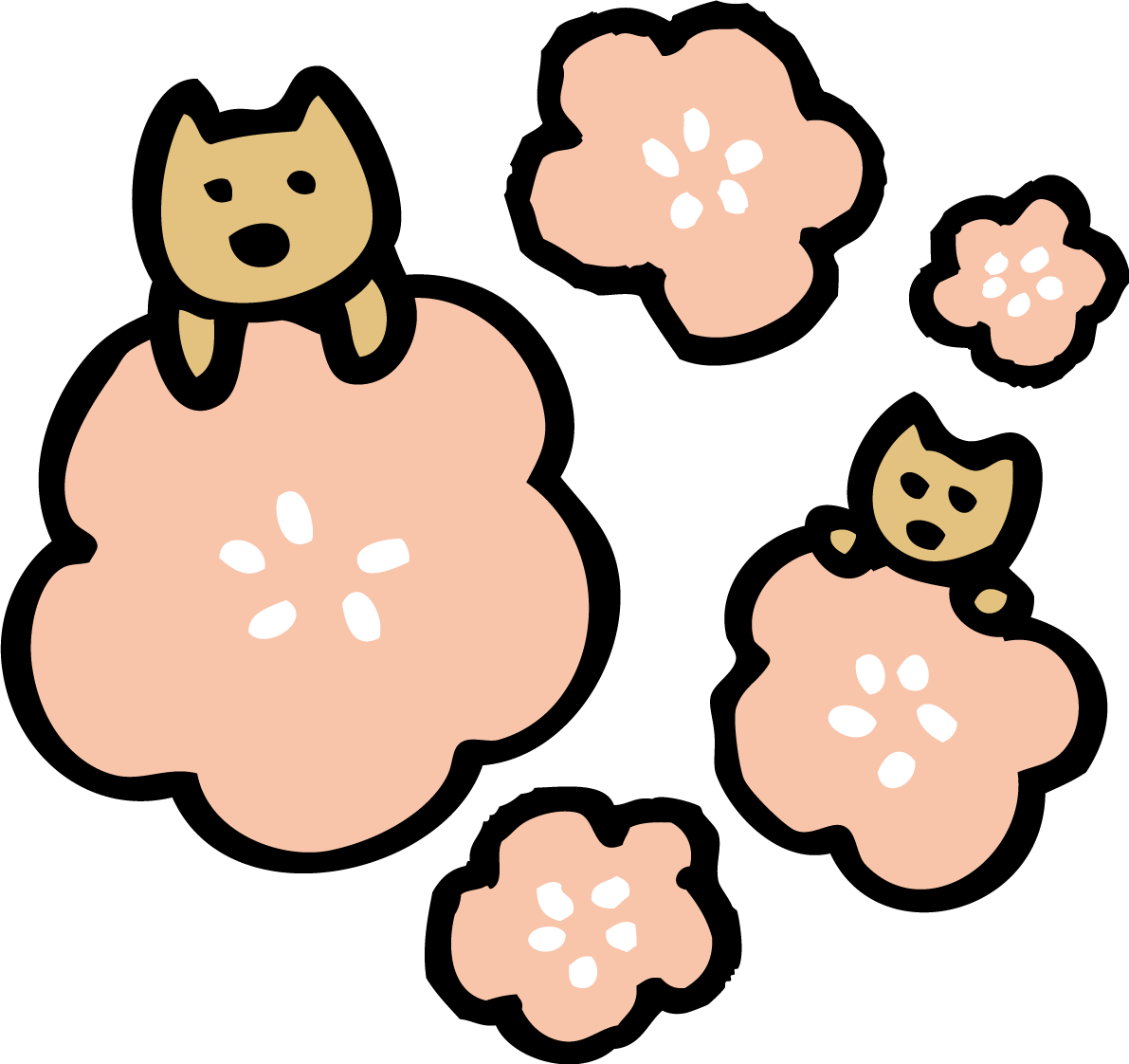 梅の花に乗っかる犬たちかわいい2018戌年無料イラスト81699に写真・文字を入れる