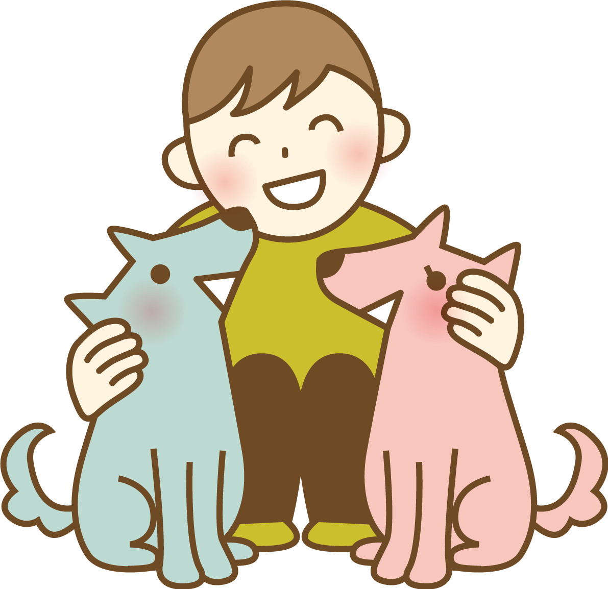 2匹の犬と飼い主 かわいい無料イラスト81718に写真・文字を入れる