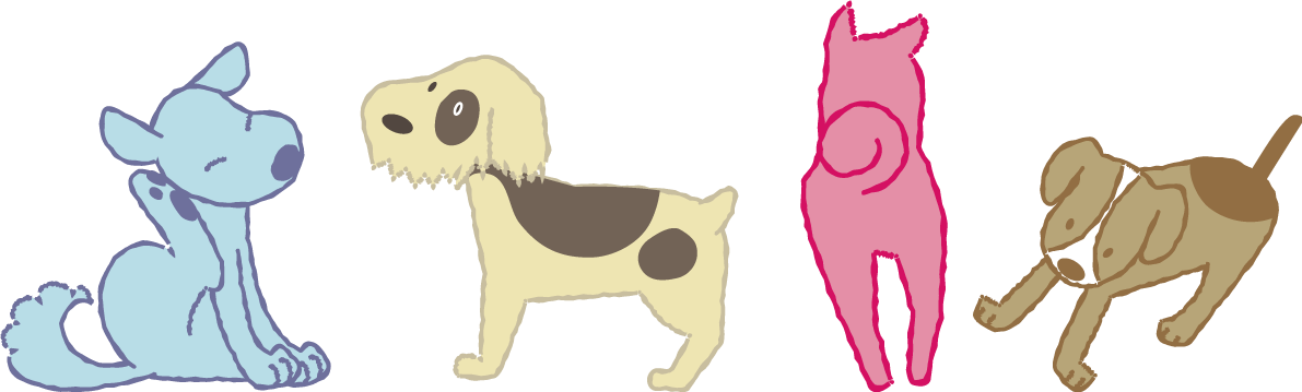 いろんなカラフルな犬 かわいい無料イラスト81720に写真・文字を入れる