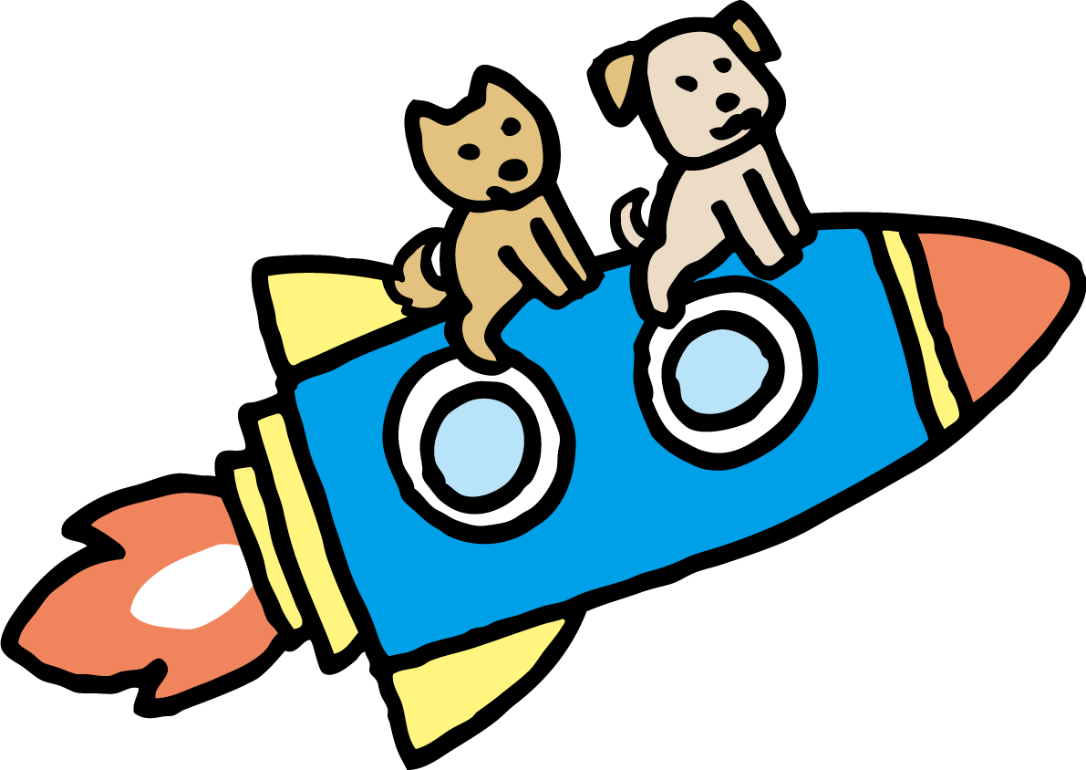 犬がロケットで宇宙旅行 かわいい無料イラスト81758に写真・文字を入れる