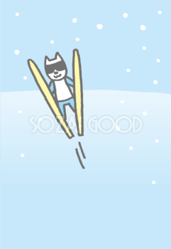 スキージャンプ犬 かわいい背景(縦)無料イラスト81795