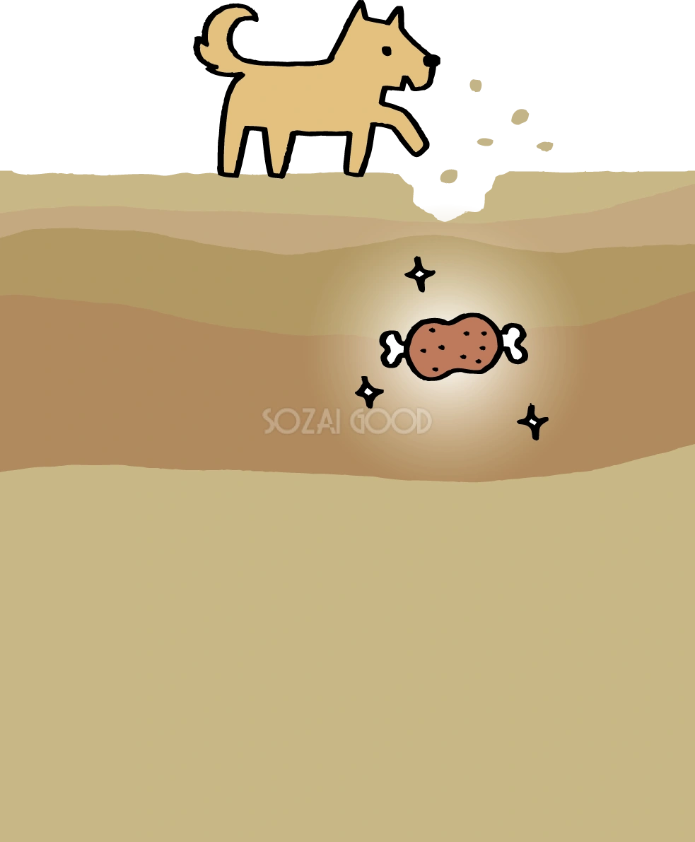肉の塊を掘り当てる犬 かわいい背景無料イラスト81816