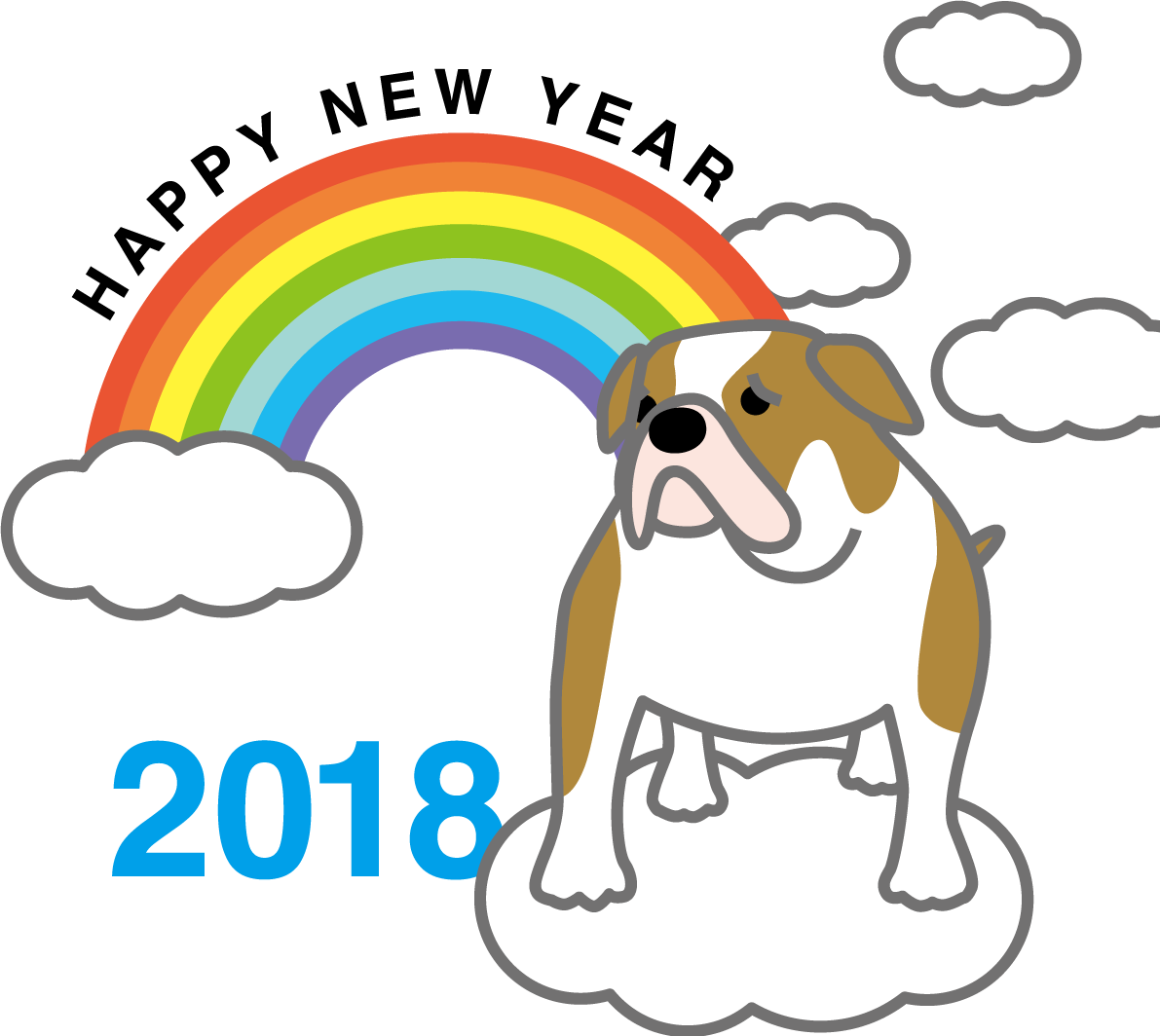 ブルドッグと虹 戌年2018かわいい無料イラスト81837に写真・文字を入れる