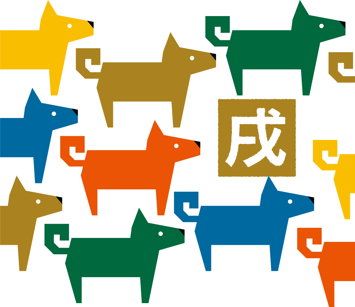 和風の切り絵風のたくさんの戌 2018かわいい無料イラスト81866に写真・文字を入れる