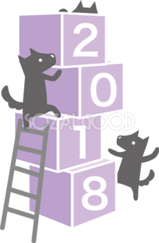 2018箱を積み上げる犬たち かわいい文字　無料イラスト81874