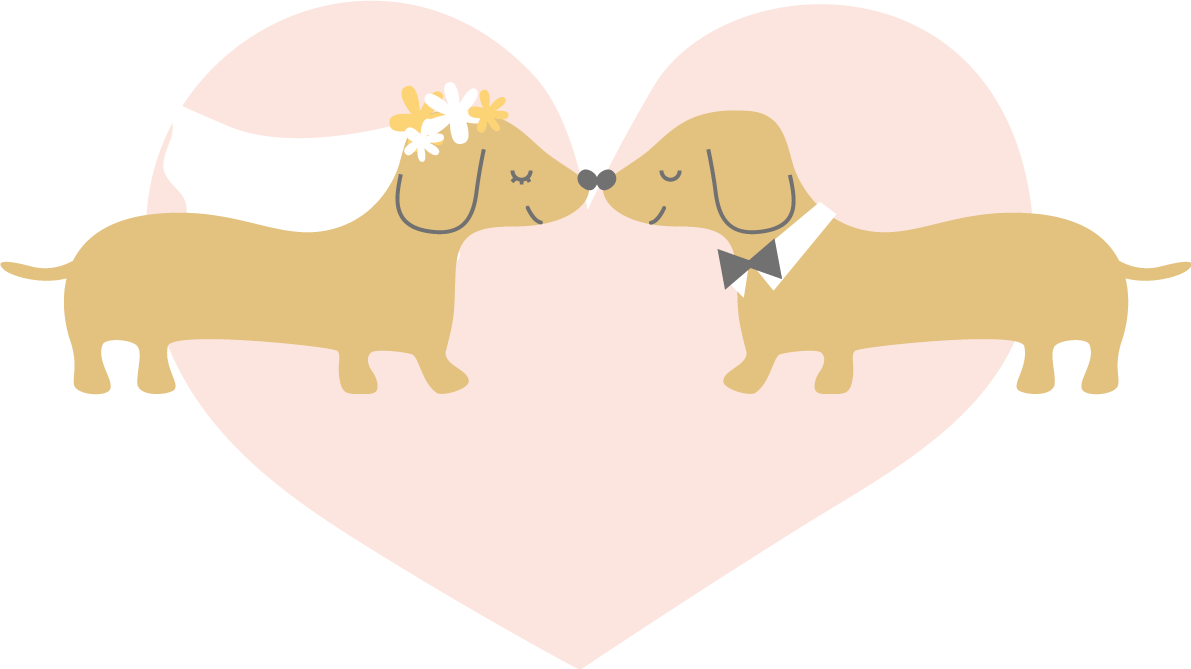タキシードとウエディング姿のかわいいダックスフンド夫婦 無料イラスト81975に写真・文字を入れる