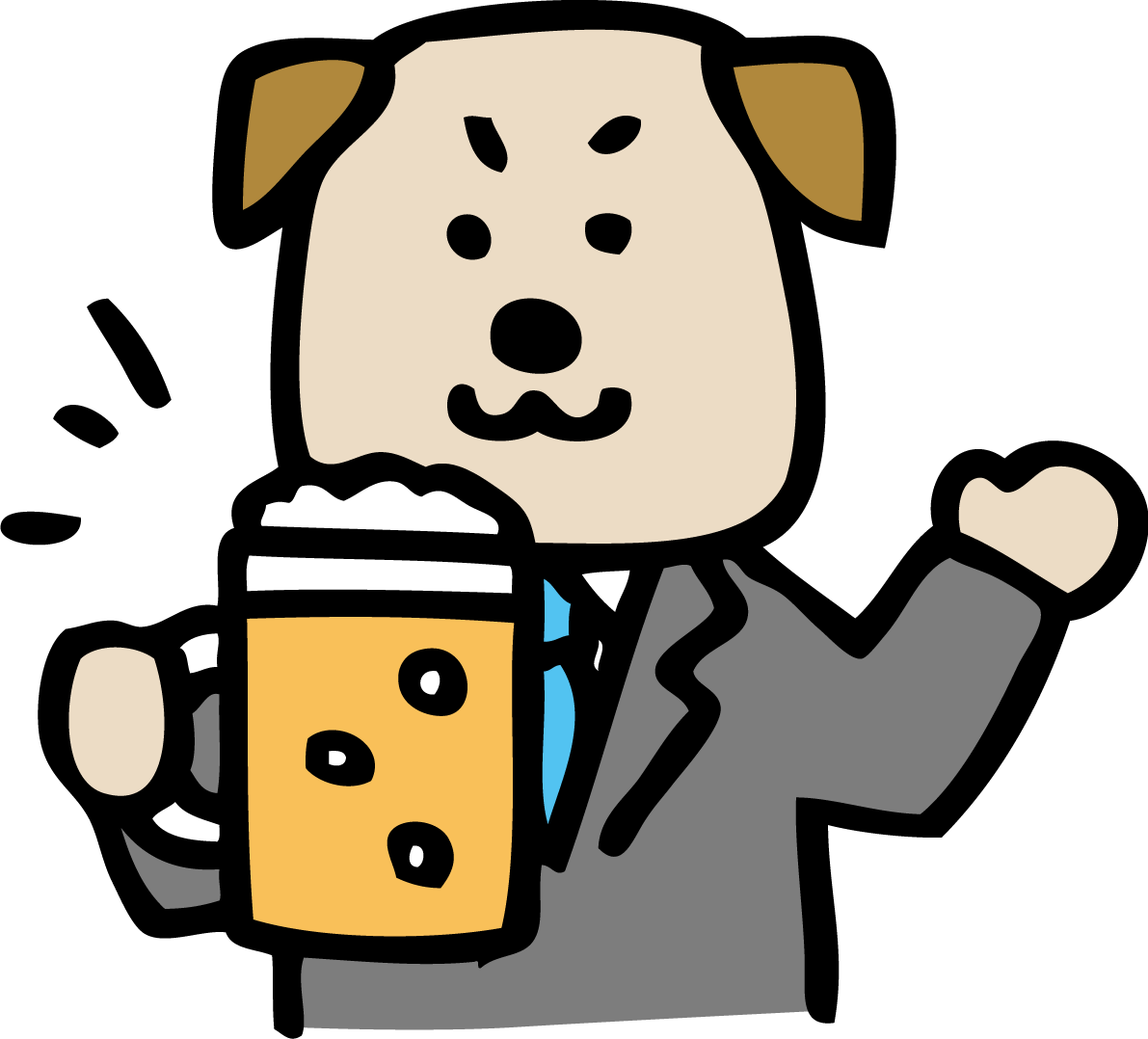 ビールを乾杯し飲むかわいい犬 無料イラスト81976に写真・文字を入れる