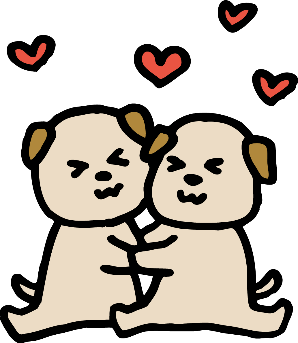 ラブラブ仲良しの2匹のかわいい子犬 無料イラスト81977に写真・文字を入れる